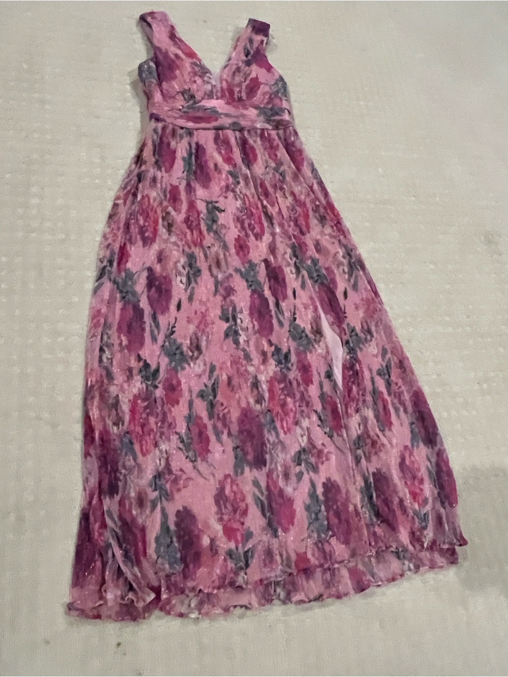 R&M Richards Pink and Purple Floral V-Neck Maxi Dress